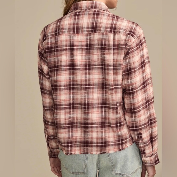 Lucky Brand Burgundy and White Plaid Shirt Women’s Size large - Picture 2 of 6
